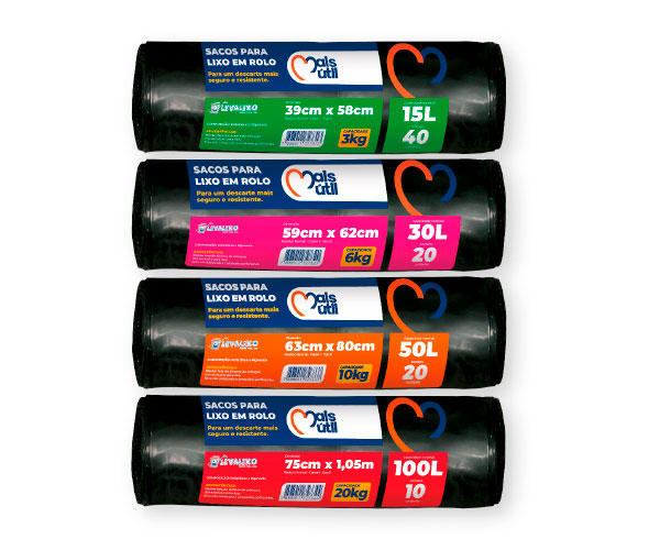 Sacos para lixo em rolo - Preto